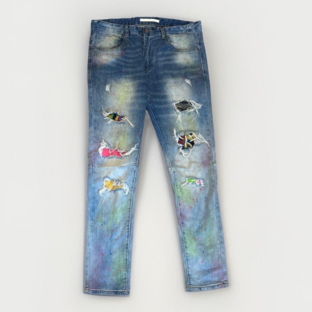 Kloud9 Jeans 34/32 Ripped Denim Neon Paint Splatter Streetwear Urban Hip Hip